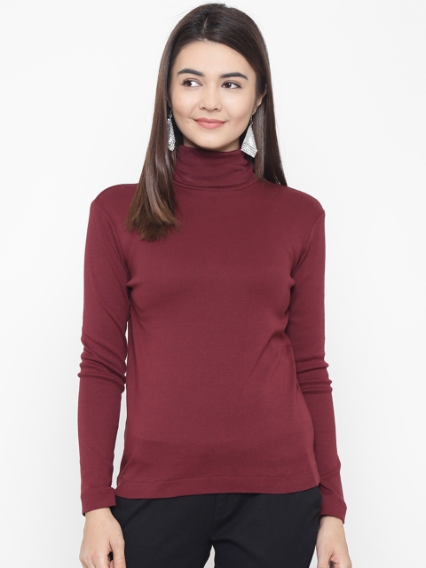 

OVS Women Maroon Solid Fitted Top