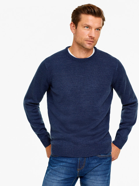 

OVS Men Navy Blue Solid Pullover