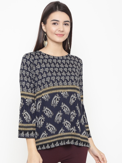 

OVS Women Navy Blue Printed A-Line Top