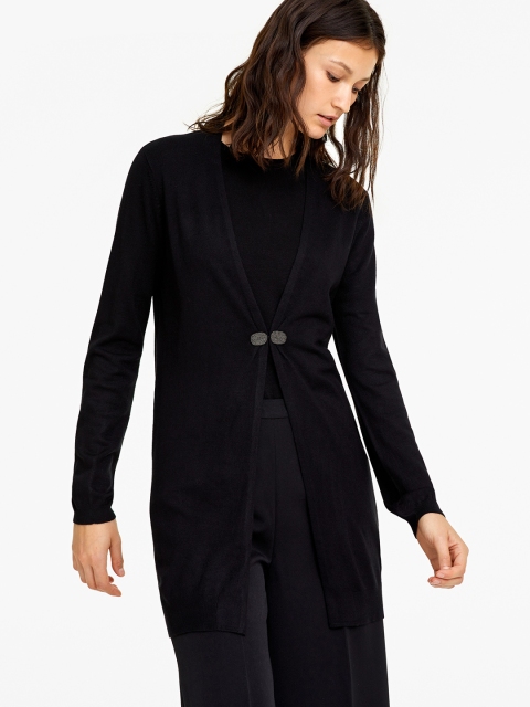 

OVS Women Black Solid Longline Front-Open Sweater