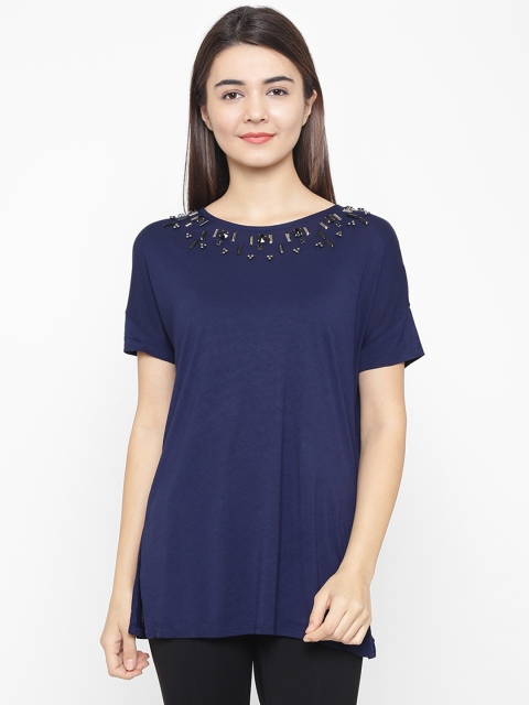 

OVS Women Navy Blue Solid Top