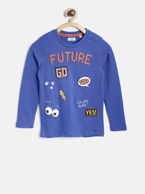 

OVS Boys Blue Self Design Round Neck T-shirt