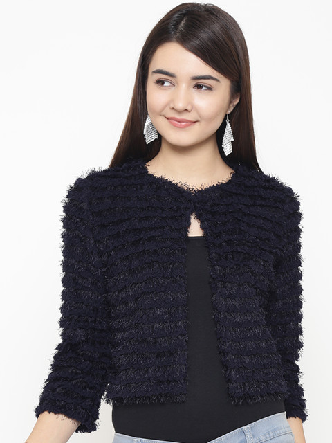 

OVS Women Navy Blue Solid Front-Open Sweater