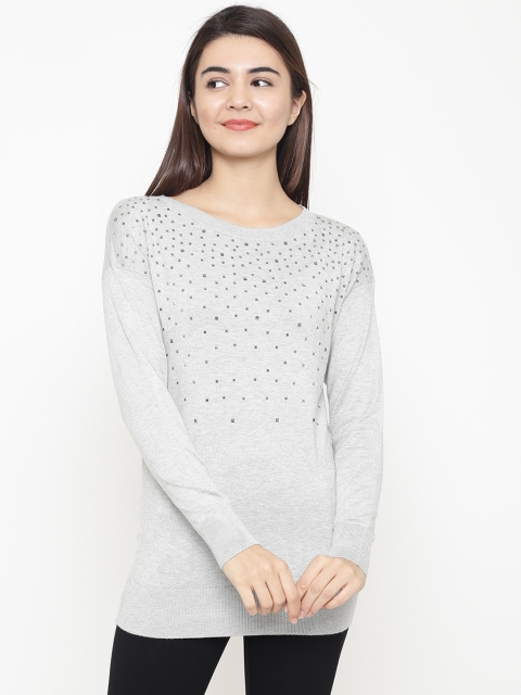 

OVS Women Grey Melange Solid Pullover with Embellished Detail