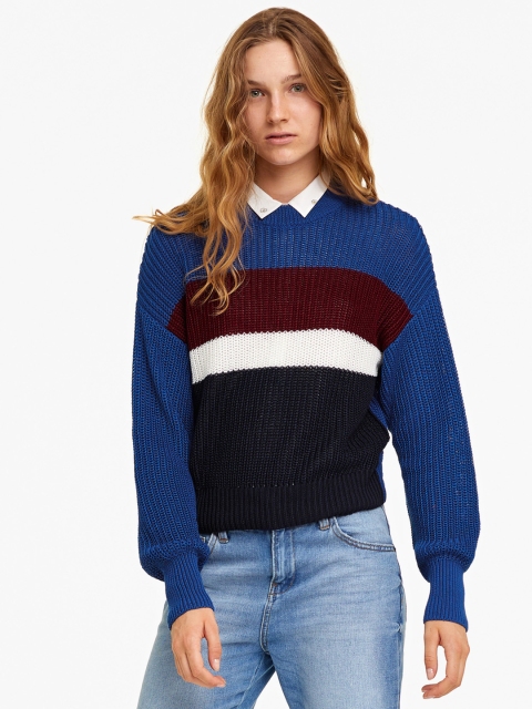 

OVS Women Blue & White Colourblocked Pullover