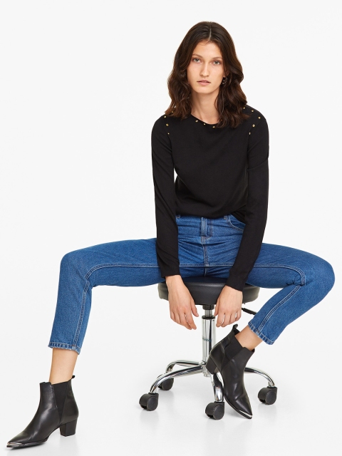 

OVS Women Black Solid Styled Back Pullover