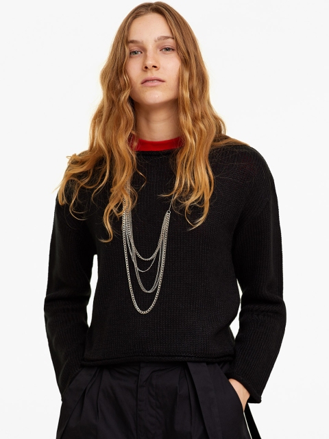

OVS Women Black Solid Pullover