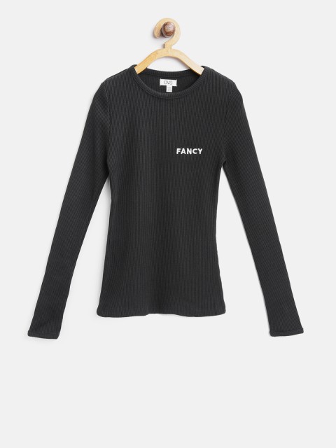 

OVS Girls Black Solid Fitted Top