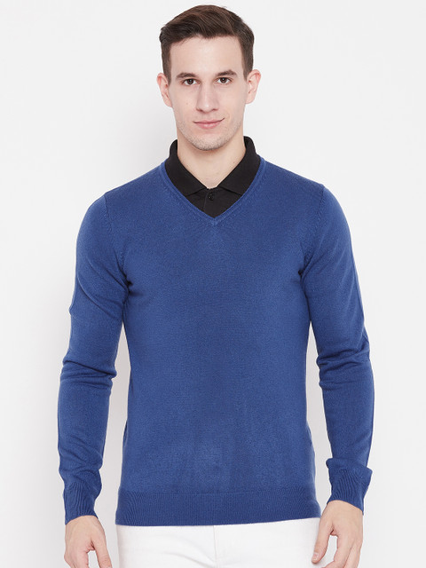 

OVS Men Blue Solid Pullover