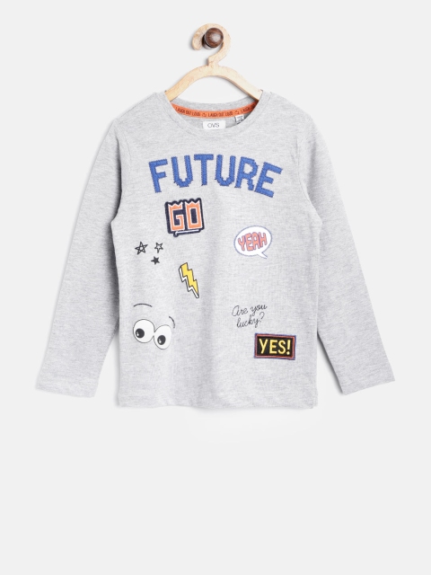 

OVS Boys Grey Melange Self Design Round Neck T-shirt