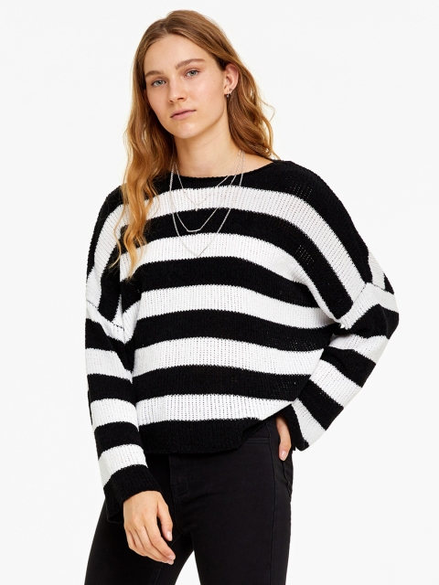 

OVS Women Black & White Striped Pullover