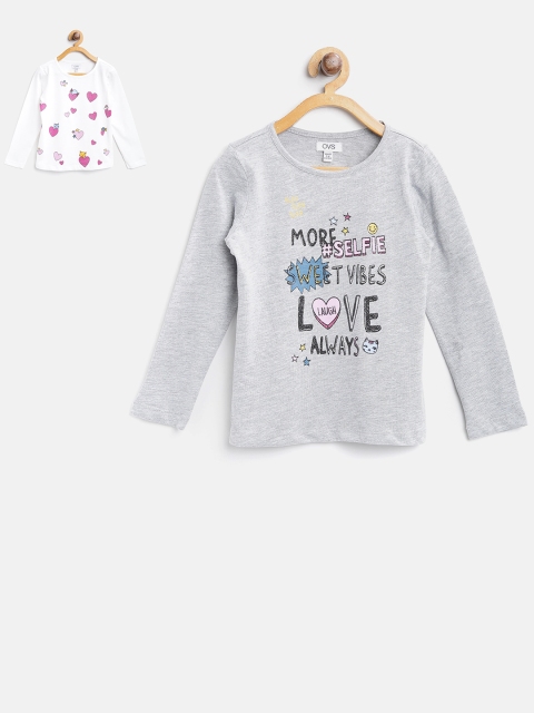 

OVS Girls Grey Melange & White Pack of 2 T-shirt