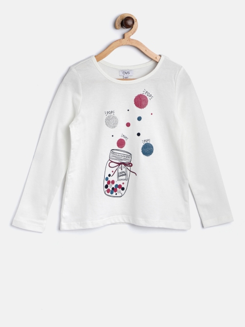 

OVS Girls Off-White Printed Round Neck T-shirt