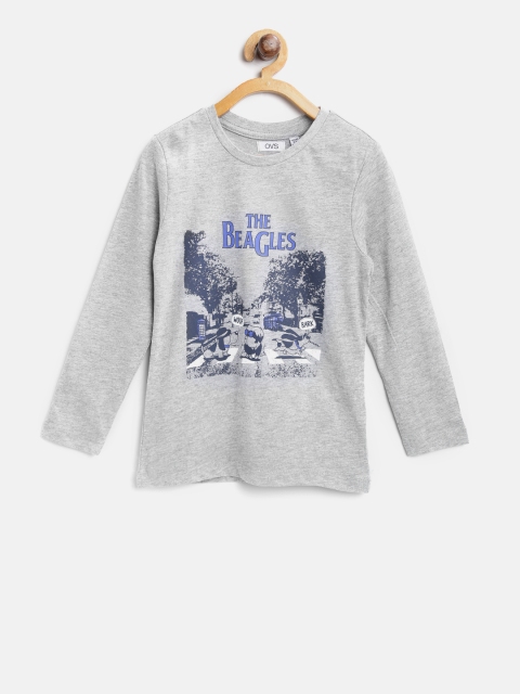 

OVS Boys Grey Melange Printed Round Neck T-shirt