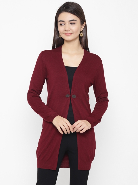 

OVS Women Maroon Solid Longline Front-Open Sweater