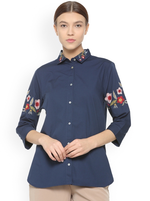 

Van Heusen Woman Navy Blue Regular Fit Printed Casual Shirt