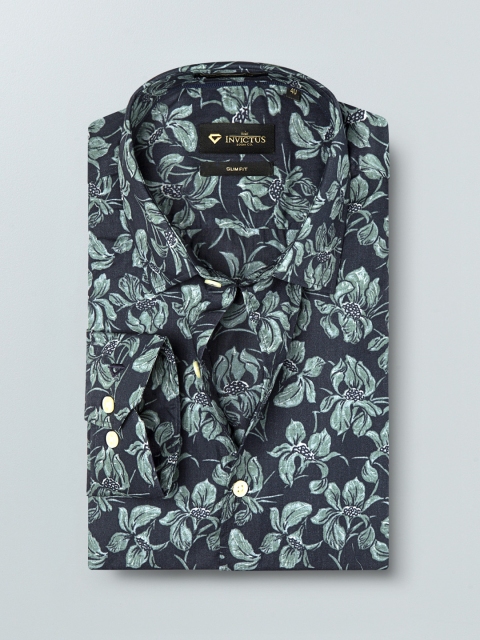 

INVICTUS Men Navy Blue & Green Slim Fit Printed Semiformal Shirt