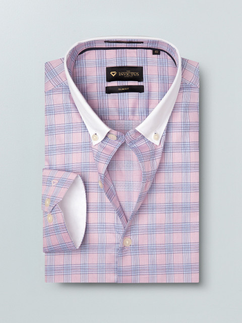

INVICTUS Men Pink & Blue Slim Fit Checked Work Essentials Shirt