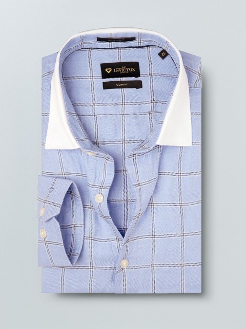 

INVICTUS Men Blue Slim Fit Checked Semiformal Pure Linen Shirt