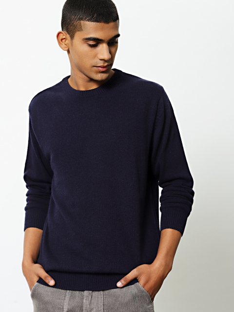 

Mr Bowerbird Men Navy Solid Tailored Fit Woollen Pullover, Navy blue