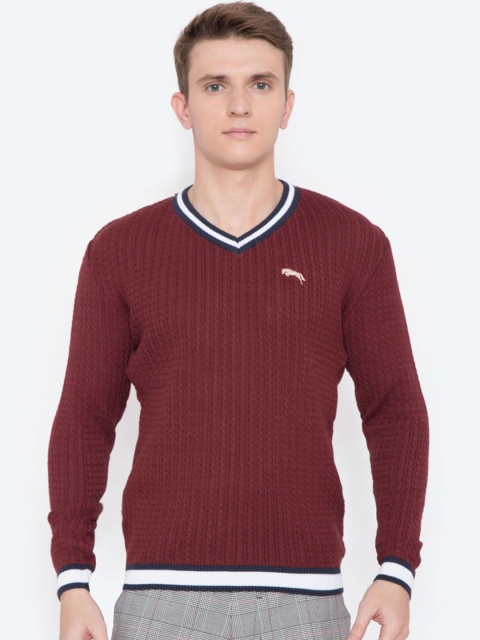 

JUMP USA Men Maroon Self Design Pullover