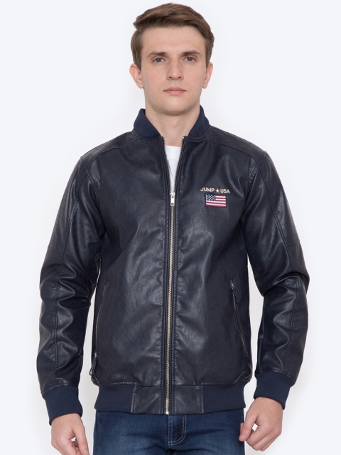 

JUMP USA Men Navy Blue Solid Lightweight Biker Jacket