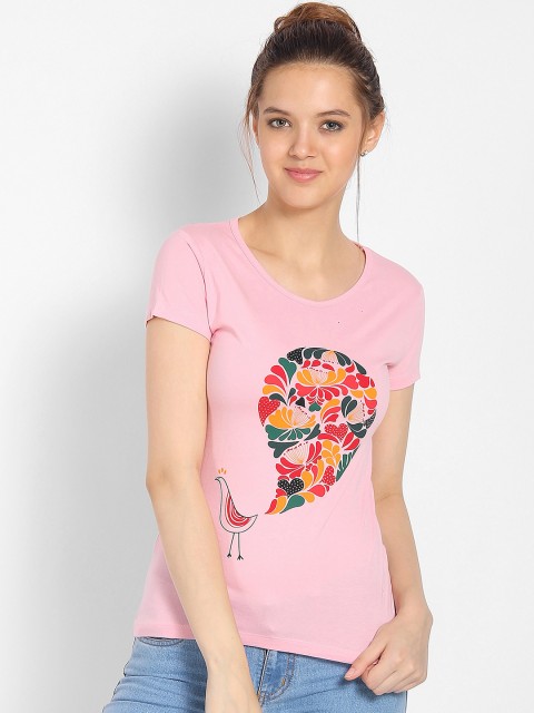

Tantra Women Pink Printed Round Neck T-shirt