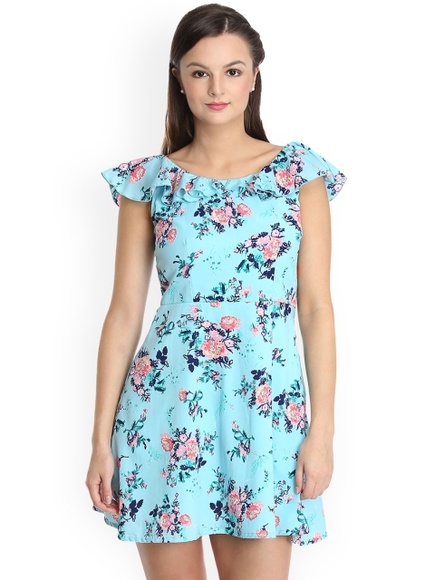

DODO & MOA Women Blue Printed Fit and Flare Dress