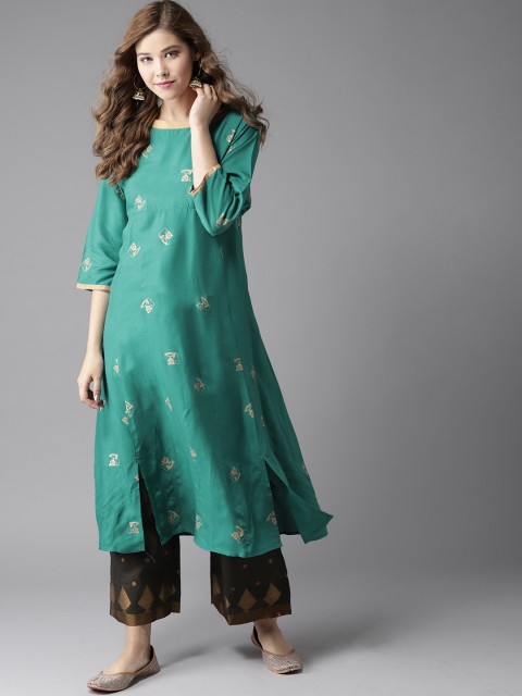 

HERE&NOW Women Green Telephone Printed A-Line Kurta