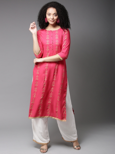 

HERE&NOW Women Pink & Off-White Printed Kurta with Palazzos