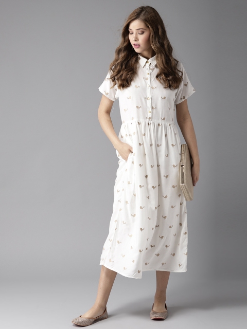 

HERE&NOW Women Off-White Printed A-Line Dress