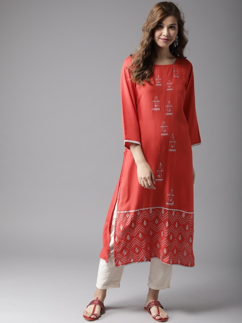 

HERE&NOW Women Red Quirky Printed Straight Kurta