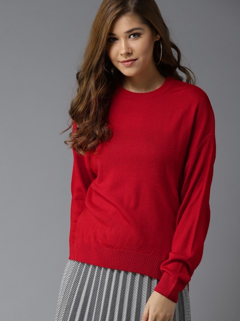 

HERE&NOW Women Red Solid Pullover