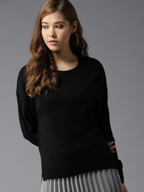 

HERE&NOW Women Black Solid Pullover