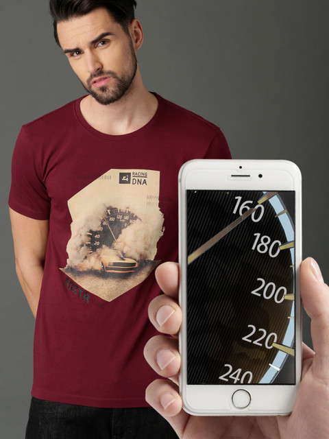 

Roadster Men Maroon Augmented Reality Print T-shirt