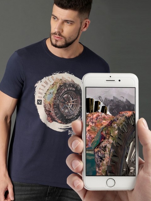

Roadster Men Navy Augmented Reality Print T-shirt, Navy blue
