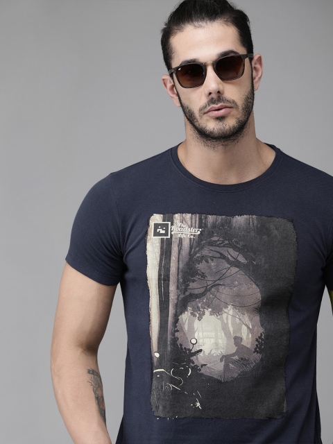 

Roadster Men Navy Blue Printed Round Neck T-shirt