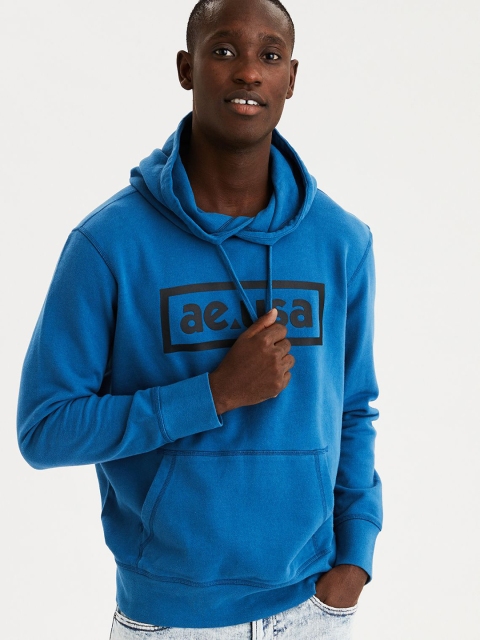 

AMERICAN EAGLE OUTFITTERS Men Blue Printed Hooded Sweatshirt