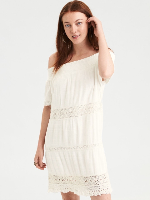 

AMERICAN EAGLE OUTFITTERS Women Off-White Self Design Sheath Dress