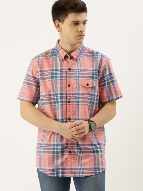 

AMERICAN EAGLE OUTFITTERS Men Pink & Blue Regular Fit Checked Casual Shirt