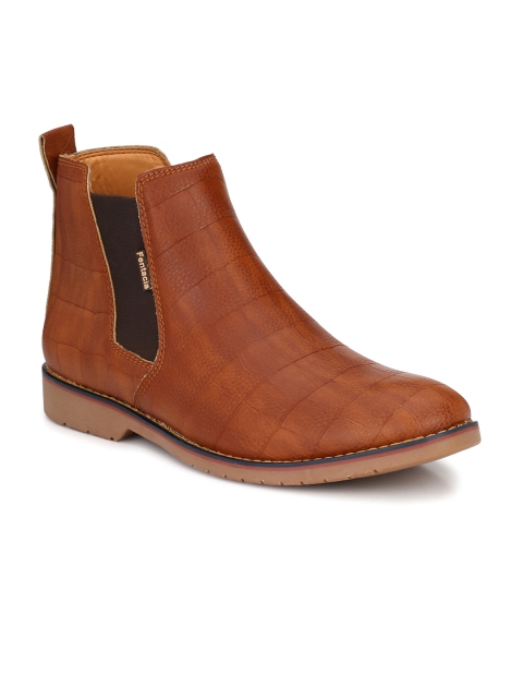 

Fentacia Men Tan Textured Synthetic Leather Mid-Top Flat Chelsea Boots