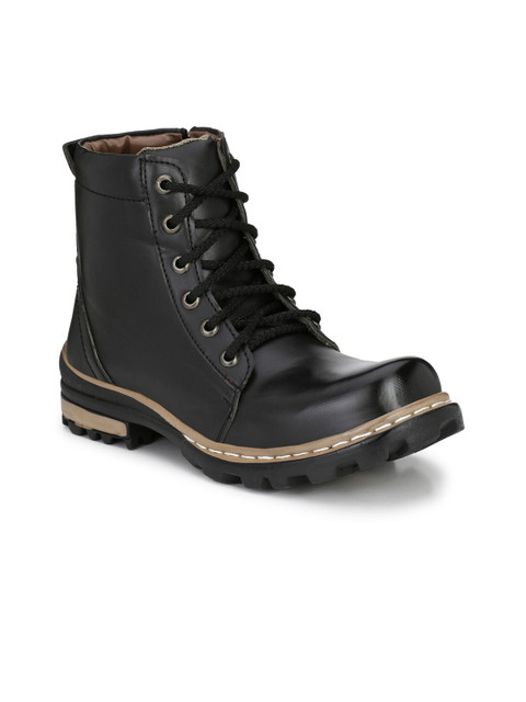 

Fentacia Men Black Solid Synthetic Leather Mid-Top Flat Boots