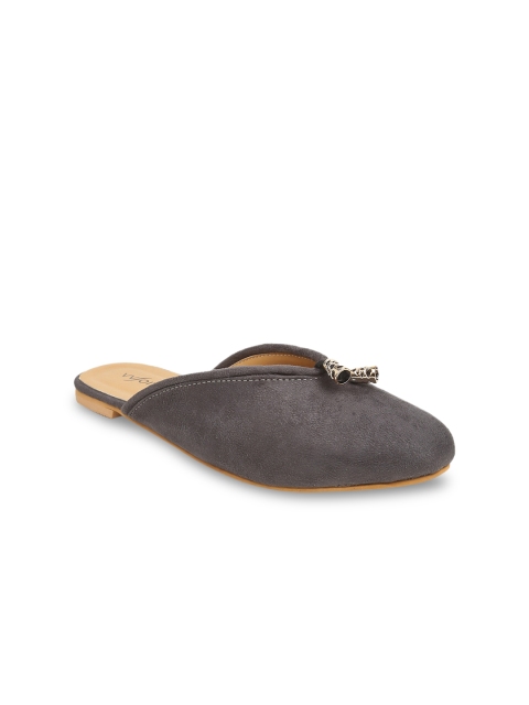 

VALIOSAA Women Charcoal Grey Solid Mules