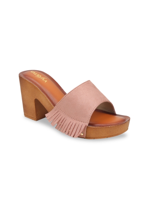 

VALIOSAA Women Pink Solid Suede Mules