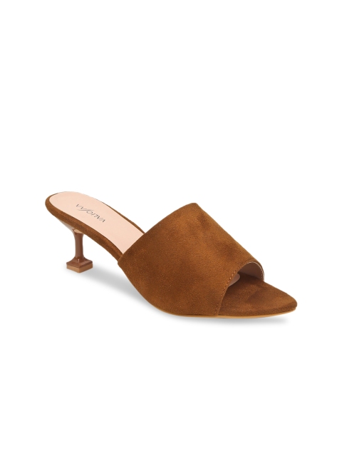

VALIOSAA Women Brown Solid Suede Sandals