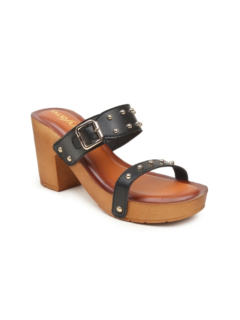 

VALIOSAA Women Black Solid Suede Sandals