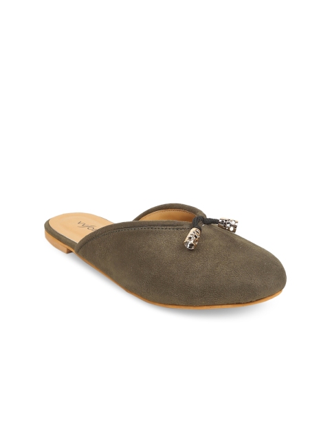 

VALIOSAA Women Olive Brown Solid Mules