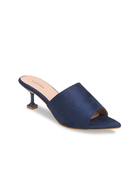 

VALIOSAA Women Navy Blue Solid Suede Sandals