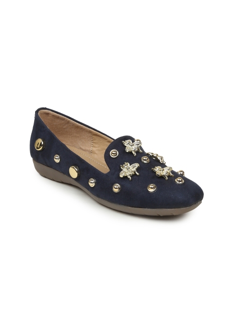 

VALIOSAA Women Navy Blue Solid Suede Flat Shoes