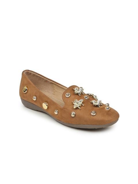 

VALIOSAA Women Brown Solid Suede Ballerinas